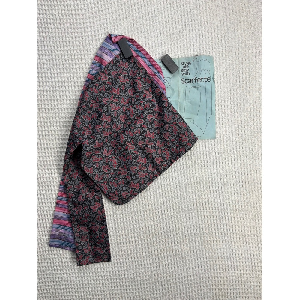 Vintage 70s Womens Scarfette Reversible Paisley Striped Wrap Scarf OS Multi